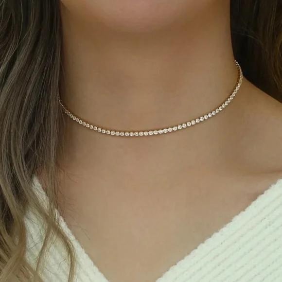 New 14K Gold Tennis Chain Choker Necklace, NICE NECKLACE, CUTE NECKLACE - Picture 1 of 6